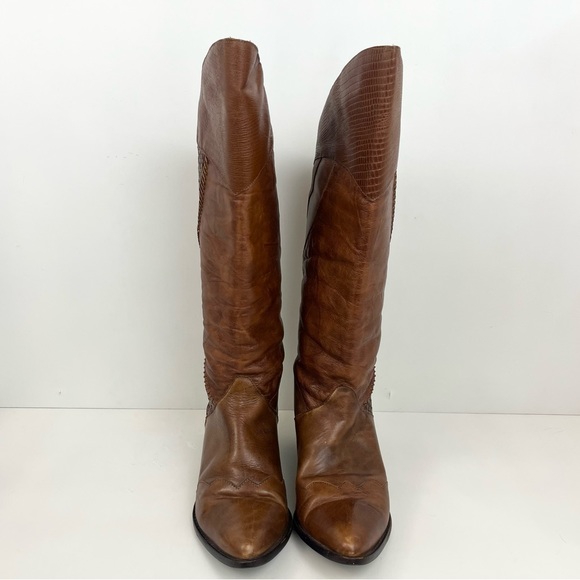1st Edition Brown Woven Braided Leather Cowboy Boots Women’s Size 8 - Picture 14 of 15